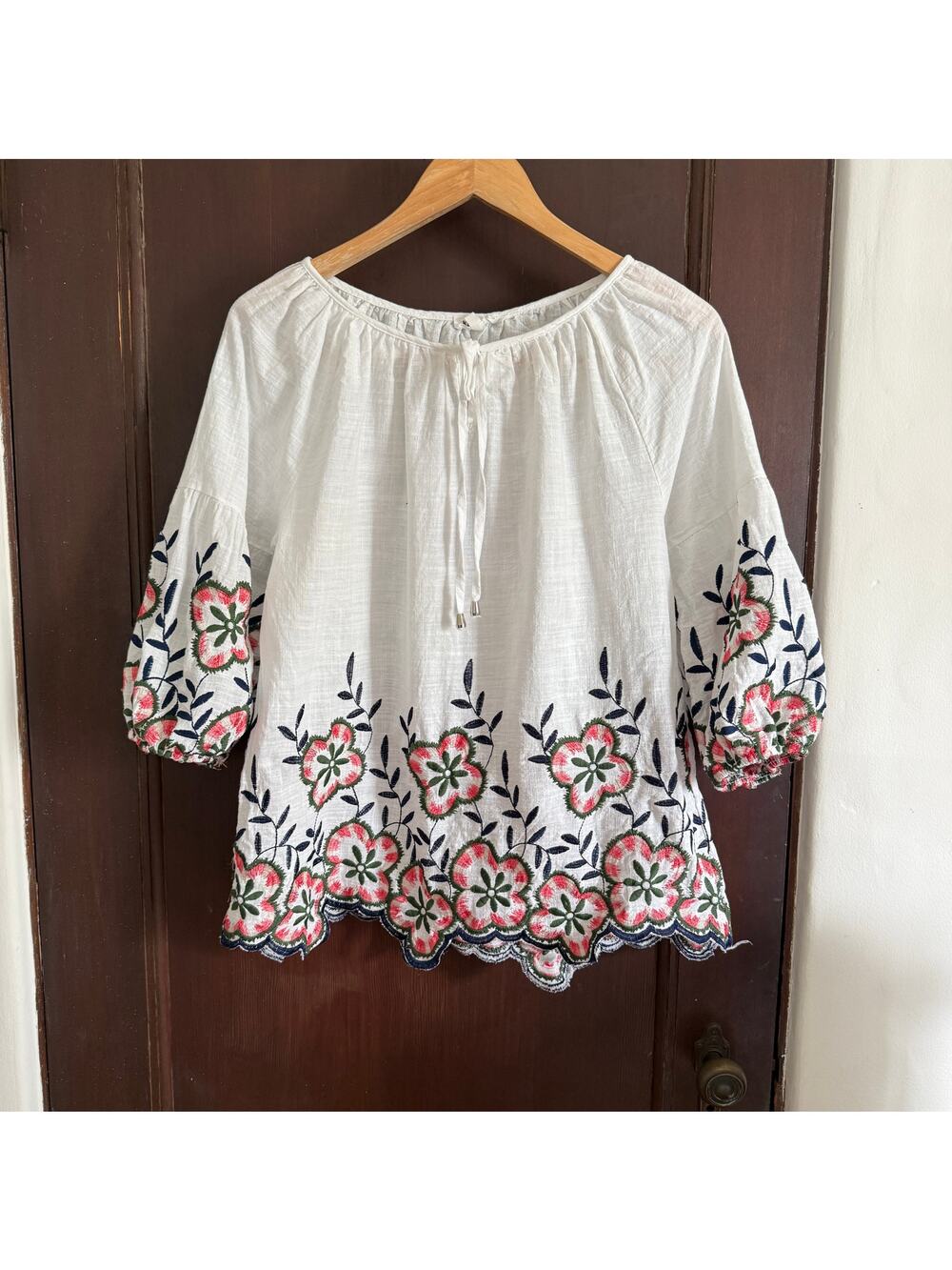 KINDRED | White Embroidered Bohemian Lantern Sleeve Blouse | Large